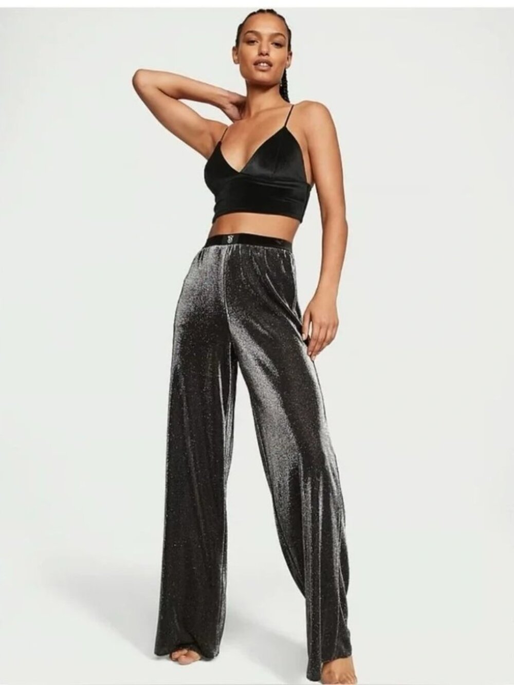 Victoria's Secret Black Sheer Wide Leg Luxe Shimmer Sleep Pants size S NWOT
